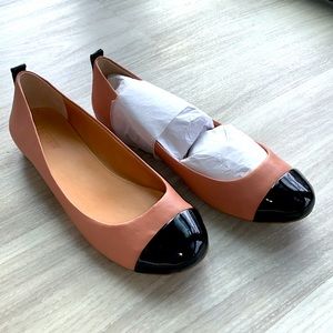 J. Crew Factory Anya Leather Studded Ballet Flats, Black and Tan, Size 7.5